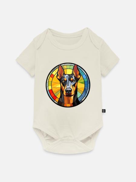Dobermann Pinscher Hunderasse Aquarellglas - Baby Premium Kurzarmbody - Naturweiß