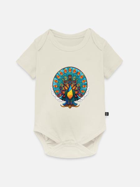 Pfauenbunte Aquarell-Tierillustration - Baby Premium Kurzarmbody - Naturweiß