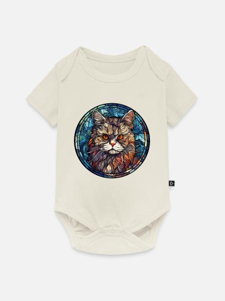 Selkirk Rex Katzenrasse Aquarellglas - Baby Premium Kurzarmbody - Naturweiß