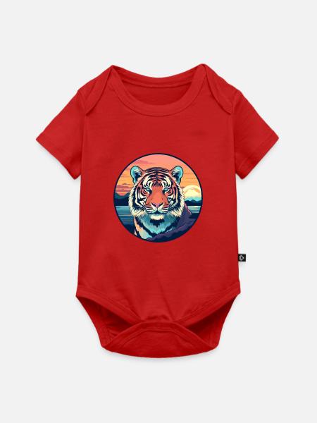 Tiger Buntes Aquarell Cartoon Kawaii Tier - Baby Premium Kurzarmbody - Rot