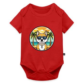 Japanischer Terrier Hund Rasse Cartoon Sonnenbrille Strand - Baby Premium Kurzarmbody - Rot - Vorne