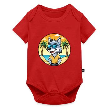 Wolf Lustige Cartoon Sommer Strand Sonnenbrille Aufkleber - Baby Premium Kurzarmbody - Rot - Vorne