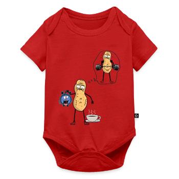 Erdnuss Morgenmuffel Frühaufsteher Bodybuilder - Baby Premium Kurzarmbody - Rot - Vorne