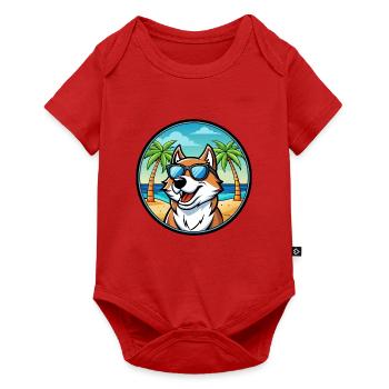 Sibirische Trikolore Hunderasse Cartoon Beach - Baby Premium Kurzarmbody - Rot - Vorne