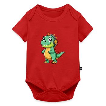 Dinosaurier Lustige Cartoon Figur Kopfhörer Musik - Baby Premium Kurzarmbody - Rot - Vorne