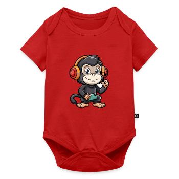 Schimpanse Lustige Cartoon Figur Kopfhörer Musik - Baby Premium Kurzarmbody - Rot - Vorne