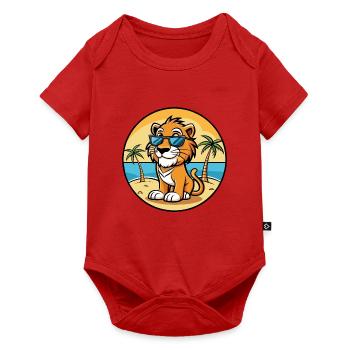 Liger Hybrid Lion Tiger Cat Breed Cartoon Beach - Baby Premium short-sleeve bodysuit - red - Front