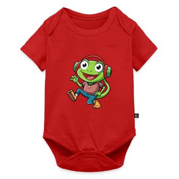 Frosch Lustige Cartoon Figur Kopfhörer Musik - Baby Premium Kurzarmbody - Rot - Vorne