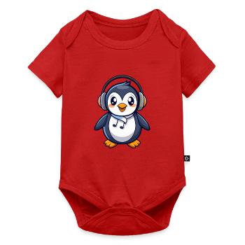 Pinguin Lustige Zeichentrickfigur Kopfhörermusik - Baby Premium Kurzarmbody - Rot - Vorne