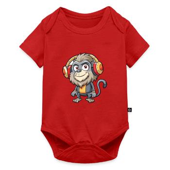 Pavian Lustige Cartoon Figur Kopfhörer Musik - Baby Premium Kurzarmbody - Rot - Vorne