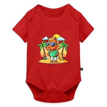 Cheval Drôle Dessin Animé Plage Été Lunettes de soleil - Body à manches courtes Premium Bébé - rouge - Devant