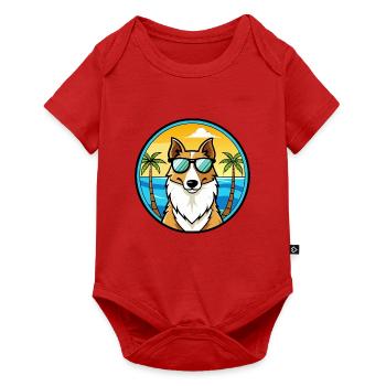 Smooth Collie Chien Race Dessin Animé Lunettes de Soleil Plage - Body à manches courtes Premium Bébé - rouge - Devant
