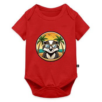 Dachs Lustige Cartoon Sommer Strand Sonnenbrille Cool - Baby Premium Kurzarmbody - Rot - Vorne