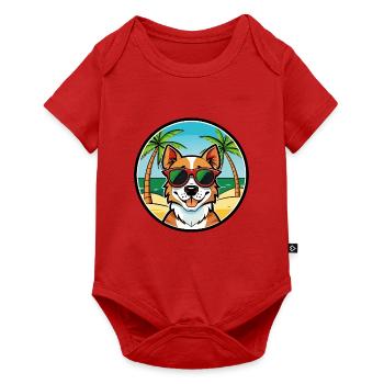 Portugiesisch Podengo Pequeno Hunderasse Cartoon Strand - Baby Premium Kurzarmbody - Rot - Vorne