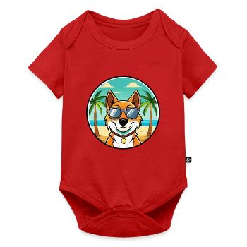 Russischer Harlekin Hund Rasse Cartoon Strand - Baby Premium Kurzarmbody - Rot - Vorne