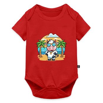 Kuh Lustige Cartoon Sommer Strand Sonnenbrille - Baby Premium Kurzarmbody - Rot - Vorne