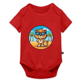 Liger Hybrid Lion Tiger Cat Breed Cartoon Beach - Baby Premium short-sleeve bodysuit - red - Front