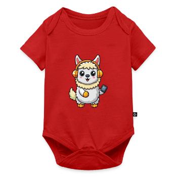 Alpaka Lustige Zeichentrickfigur Kopfhörer Musik - Baby Premium Kurzarmbody - Rot - Vorne