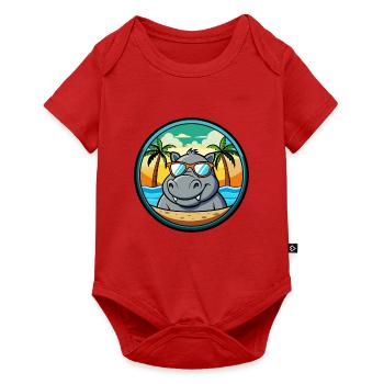 Nilpferd Lustige Cartoon Sommer Strand Sonnenbrille Cool - Baby Premium Kurzarmbody - Rot - Vorne