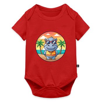 Nilpferd Lustige Cartoon Sommer Strand Sonnenbrille - Baby Premium Kurzarmbody - Rot - Vorne