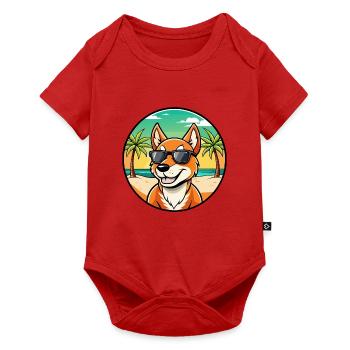 Dingo Hund Rasse Cartoon Sonnenbrille Strand - Baby Premium Kurzarmbody - Rot - Vorne