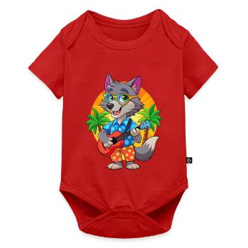 Lustige Wolf Cartoon Sommer Strand Sonnenbrille Gitarre - Baby Premium Kurzarmbody - Rot - Vorne