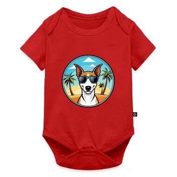 Smooth Fox Terrier Hunderasse Cartoon Sonnenbrille - Baby Premium Kurzarmbody - Rot - Vorne