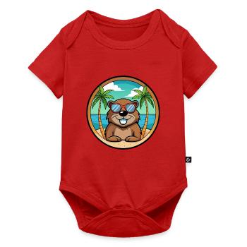 Biber Lustige Cartoon Sommer Strand Sonnenbrille Cool - Baby Premium Kurzarmbody - Rot - Vorne