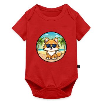 Pomeranian German Spitz Dog Breed Cartoon Beach - Baby Premium short-sleeve bodysuit - red - Front