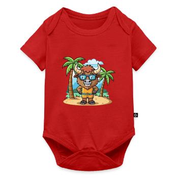 Bison Lustige Cartoon Sommer Strand Sonnenbrille - Baby Premium Kurzarmbody - Rot - Vorne