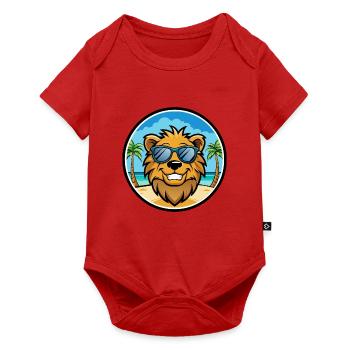 Lion Funny Cartoon Summer Beach Sunglasses Sticker - Baby Premium short-sleeve bodysuit - red - Front