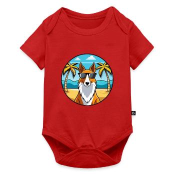 Smooth Collie Chien Race Dessin Animé Lunettes de Soleil Plage - Body à manches courtes Premium Bébé - rouge - Devant