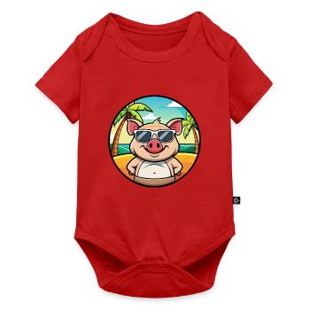 Cochon Drôle Dessin Animé Plage D’été Lunettes De Soleil Autocollant - Body à manches courtes Premium Bébé - rouge - Devant