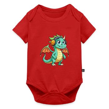 Dragon Funny Cartoon Character Headphone Music - Baby Premium short-sleeve bodysuit - red - Front