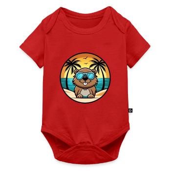 Biber Lustige Cartoon Sommer Strand Sonnenbrille Cool - Baby Premium Kurzarmbody - Rot - Vorne