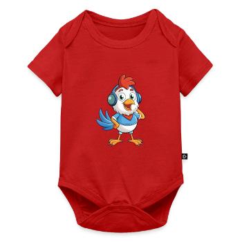 Huhn Lustige Cartoon Figur Kopfhörer Musik - Baby Premium Kurzarmbody - Rot - Vorne
