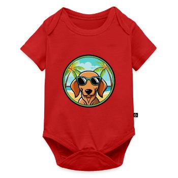 Dackel Hunderasse Cartoon Sonnenbrille Strand - Baby Premium Kurzarmbody - Rot - Vorne