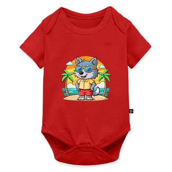 Wolf Lustige Cartoon Sommer Strand Sonnenbrille - Baby Premium Kurzarmbody - Rot - Vorne