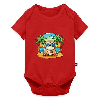 Faultier Lustige Cartoon Sommer Strand Sonnenbrille - Baby Premium Kurzarmbody - Rot - Vorne