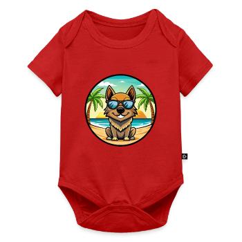 Black Tan Dog Breed Cartoon Sunglasses Beach - Baby Premium short-sleeve bodysuit - red - Front