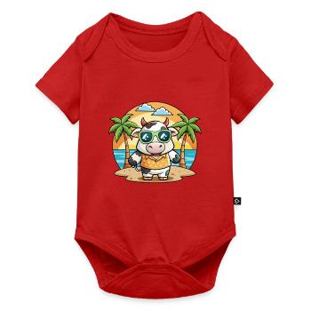 Kuh Lustige Cartoon Sommer Strand Sonnenbrille - Baby Premium Kurzarmbody - Rot - Vorne