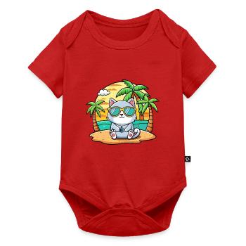 Katze Lustige Cartoon Sommer Strand Sonnenbrille - Baby Premium Kurzarmbody - Rot - Vorne