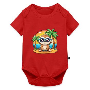 Faultier Lustige Cartoon Sommer Strand Sonnenbrille - Baby Premium Kurzarmbody - Rot - Vorne