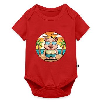 Cochon Drôle Dessin Animé Plage De Plage Lunettes - Body à manches courtes Premium Bébé - rouge - Devant