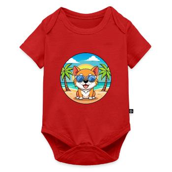 Hund Lustige Cartoon Sommer Strand Sonnenbrille - Baby Premium Kurzarmbody - Rot - Vorne