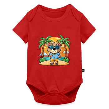 Bär Lustige Cartoon Sommer Strand Sonnenbrille - Baby Premium Kurzarmbody - Rot - Vorne