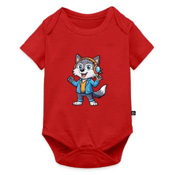 Wolf Lustige Zeichentrickfigur Kopfhörer Musik - Baby Premium Kurzarmbody - Rot - Vorne