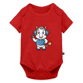 Kuh Lustige Cartoon Figur Kopfhörer Musik - Baby Premium Kurzarmbody - Rot - Vorne
