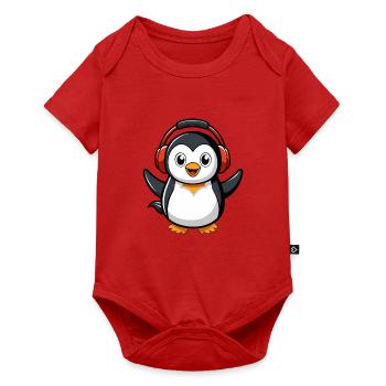 Pinguin Lustige Zeichentrickfigur Kopfhörermusik - Baby Premium Kurzarmbody - Rot - Vorne