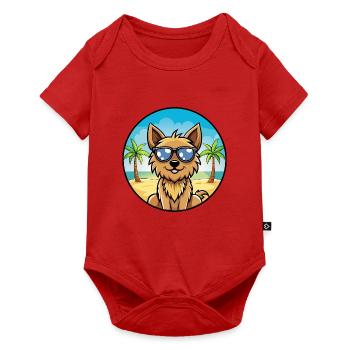 Silky Terrier Hund Rasse Cartoon Sonnenbrille Strand - Baby Premium Kurzarmbody - Rot - Vorne